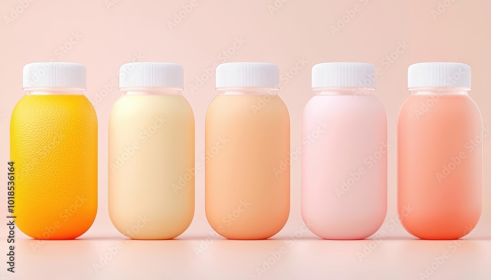 Colorful beverage bottles on pastel background, vibrant and refreshing. Colorful beverage bottles on pastel background, vibrant and refreshing.