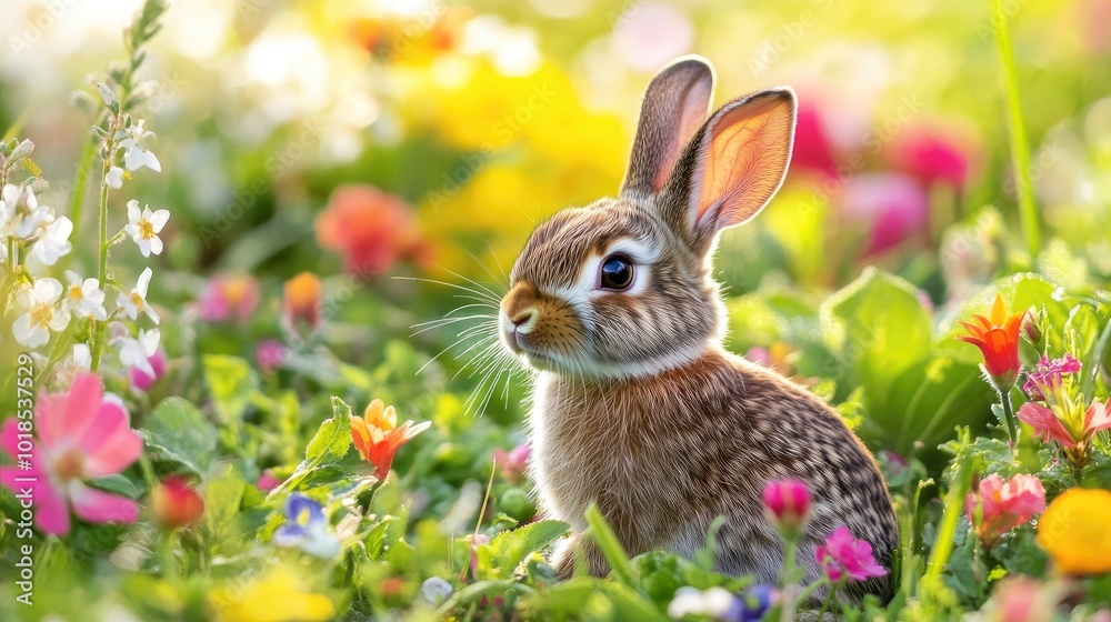 A super cute bunny sitting in the middle of a vibrant flower field, surrounded by colorful blooms and greenery, A super cute bunny sitting in the middle of a vibrant flower field, surrounded by colorful blooms and greenery,