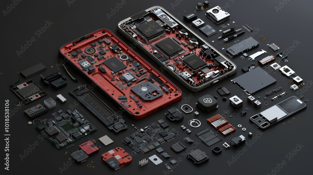 Generate a 3D exploded view of a next-generation smartphone, showing all internal components Generate a 3D exploded view of a next-generation smartphone, showing all internal components