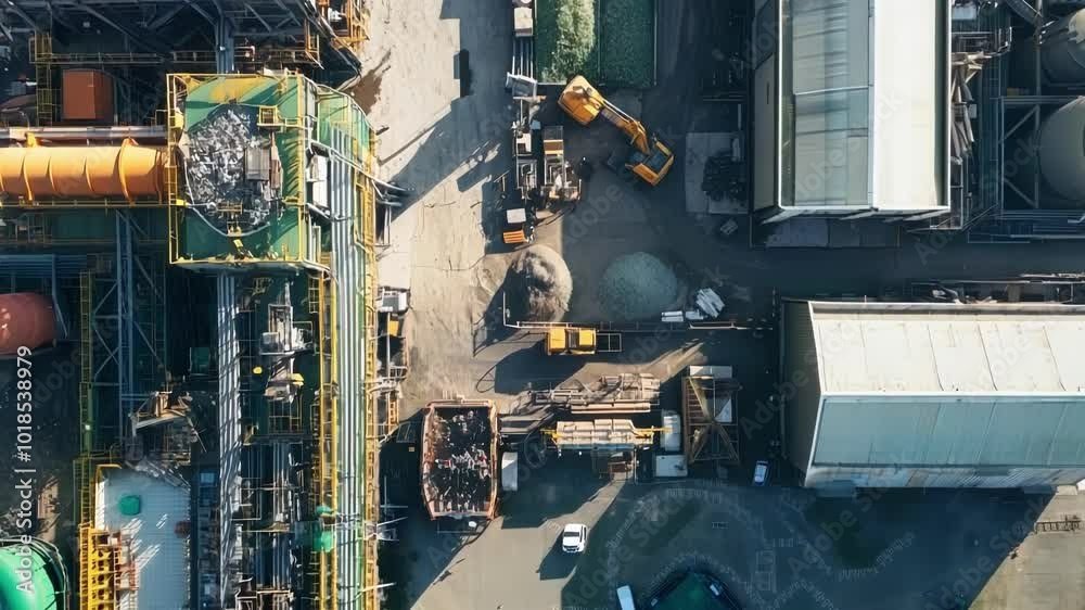 Modern waste sorting facility using innovative engineering and heavy machinery to manage and process garbage for recycling