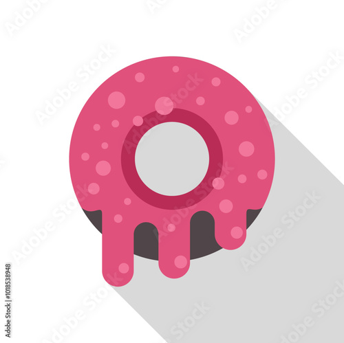 This pink frosted donut with sprinkles is dripping icing in a flat design illustration
