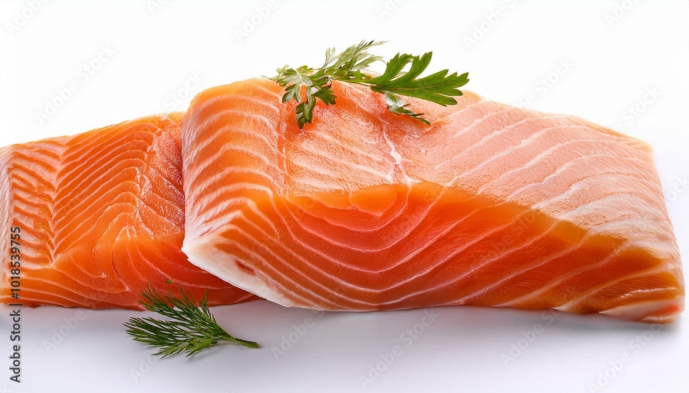 Fresh raw salmon fillets on a white background. Fresh raw salmon fillets on a white background.