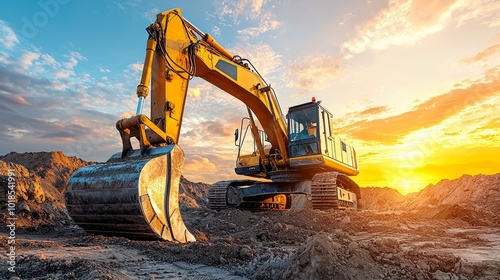 Wallpaper Mural Excavator at Sunset on Construction Site Landscape Torontodigital.ca