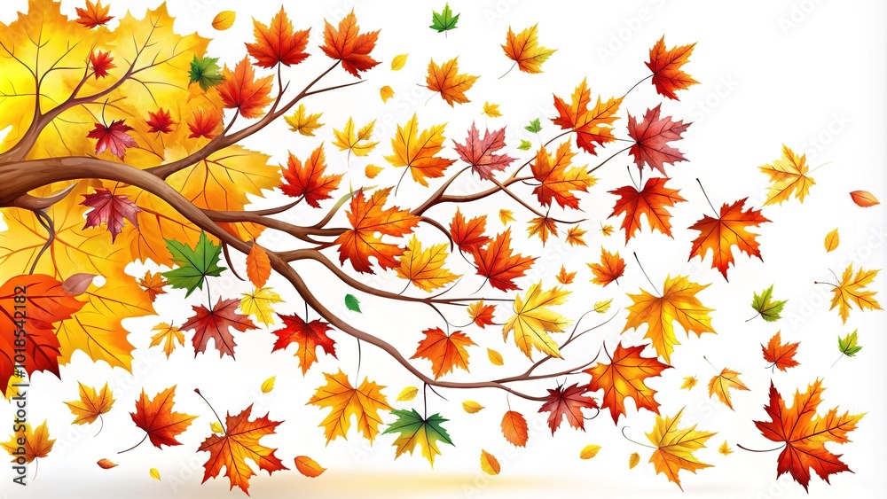 Vibrant autumn leaves glimmer in the sunlight as they drift lazily down from the tree branches, creating a kaleidoscope of color on a crisp white canvas. Vibrant autumn leaves glimmer in the sunlight as they drift lazily down from the tree branches, creating a kaleidoscope of color on a crisp white canvas.