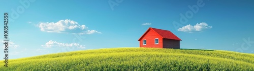 Wallpaper Mural Tranquil Red House in Lush Green Field Landscape Torontodigital.ca