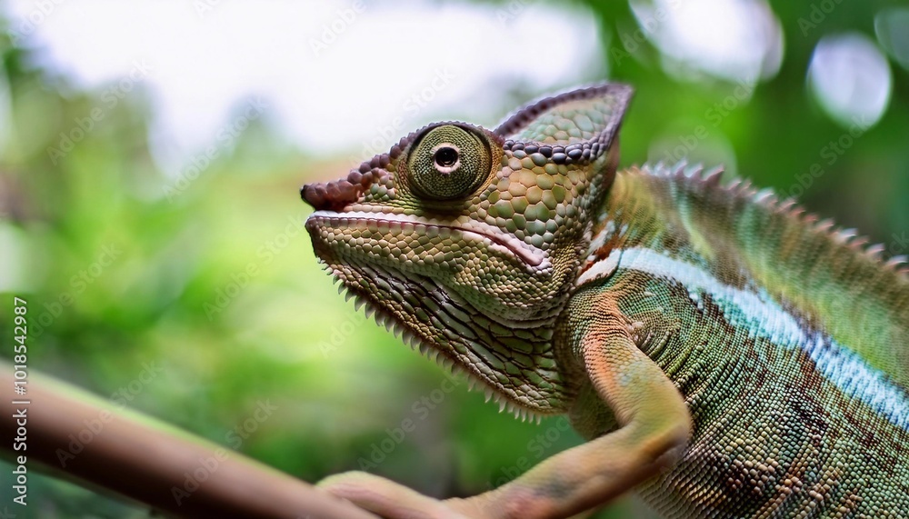 Fototapeta premium Male young panther chameleon Fucifer Pardalis on a branch
