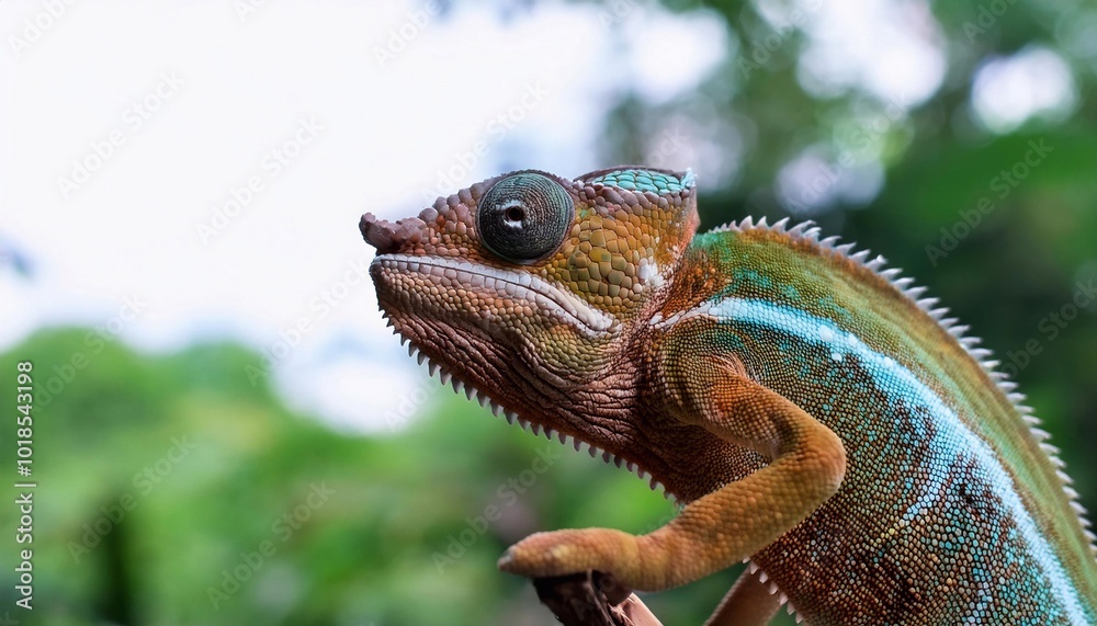 Fototapeta premium Male young panther chameleon Fucifer Pardalis on a branch