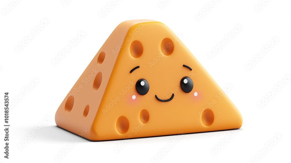Cute Smiling Cheese Wedge 3D Cartoon Illustration