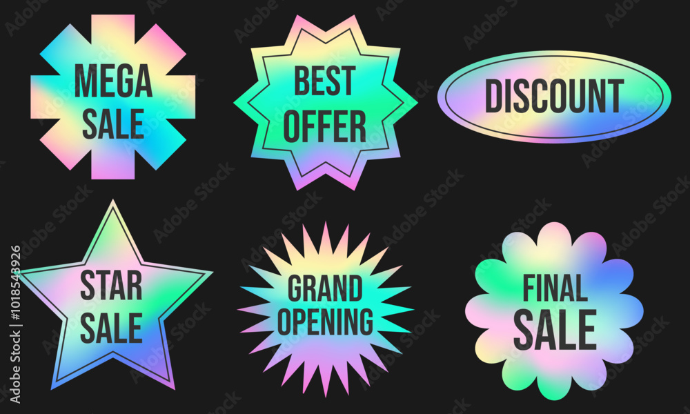 Fototapeta premium Hologram retro sticker set. Holographic label for sale collection.