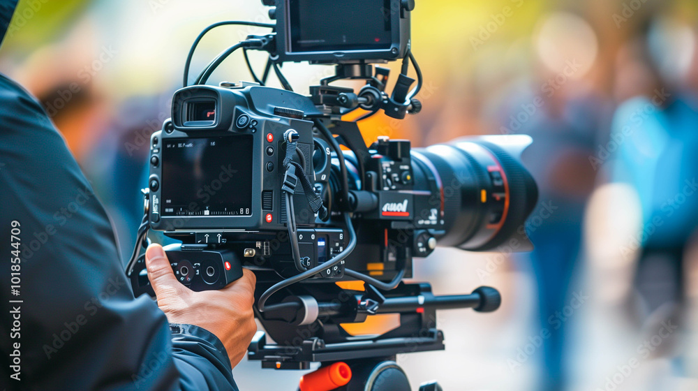 Cameraman with camera video movie working outdoor. Cameraman with camera video movie working outdoor.