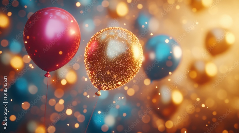 Golden sparkles, New Year Eve background, colorful balloons, radiant glow, vibrant scene. Golden sparkles, New Year Eve background, colorful balloons, radiant glow, vibrant scene.