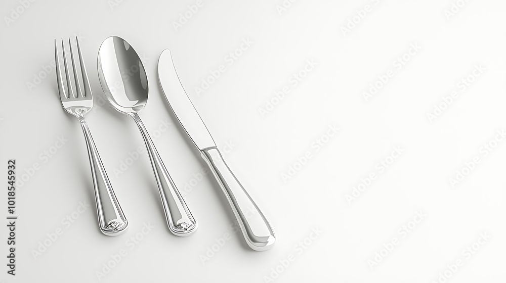 Silverware Set Fork Knife Spoon on White Background Silverware Set Fork Knife Spoon on White Background