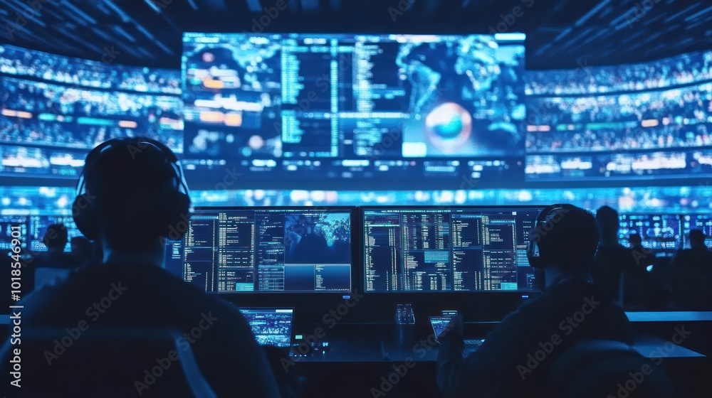 High-tech control center with multiple screens High-tech control center with multiple screens