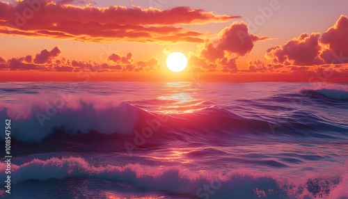 A breathtaking sunset over the ocean, with the sky painted in vibrant shades of pink and orange