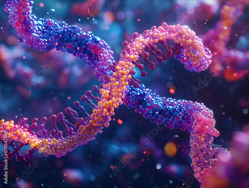 a close-up of a double helix DNA structure in a bokeh background photo