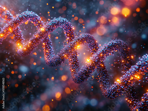 a close-up of a double helix DNA structure in a bokeh background photo