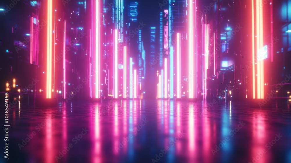 Neon lights, New Year Eve background, dark urban setting, vibrant glow, energetic composition. Neon lights, New Year Eve background, dark urban setting, vibrant glow, energetic composition.