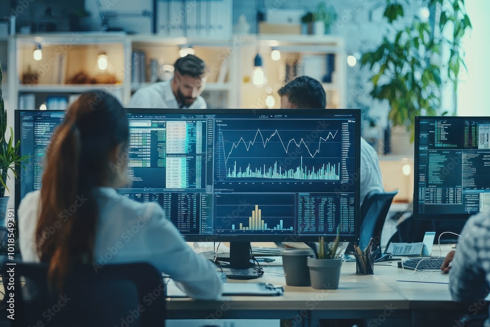 Company team monitors financial market data closely.