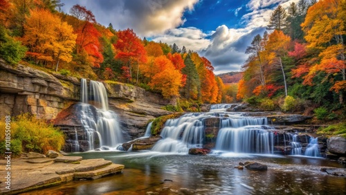 Kent Falls State Park displays a spectacular autumn scene, vibrant fall foliage draping the landscape while waterfalls cascade beautifully, inviting nature lovers to soak in the scenery.
