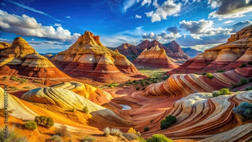 Breathtaking views of Paria Canyon and the Vermilion Cliffs Wilderness shine under a pristine blue sky, showcasing nature's vibrant colors and awe-inspiring beauty.