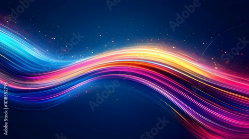 Vibrant Abstract Background with Colorful Flowing Lines and Sparkling Particles