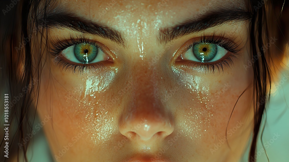 Close-up Portrait of a Woman with Glowing Green Eyes Close-up Portrait of a Woman with Glowing Green Eyes