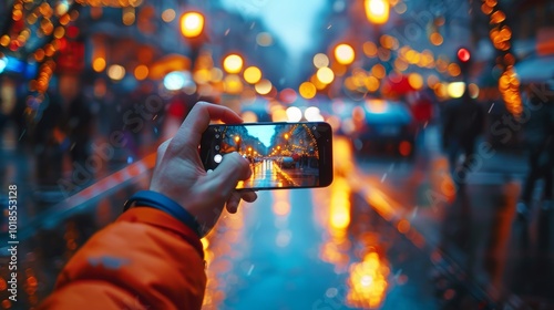 Person Holding Smartphone in City at Night