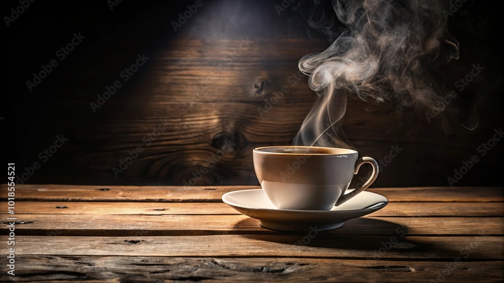 A steaming cup of coffee, resting on a rustic wooden surface, illuminated by a soft light, creating a cozy and inviting atmosphere. A steaming cup of coffee, resting on a rustic wooden surface, illuminated by a soft light, creating a cozy and inviting atmosphere.