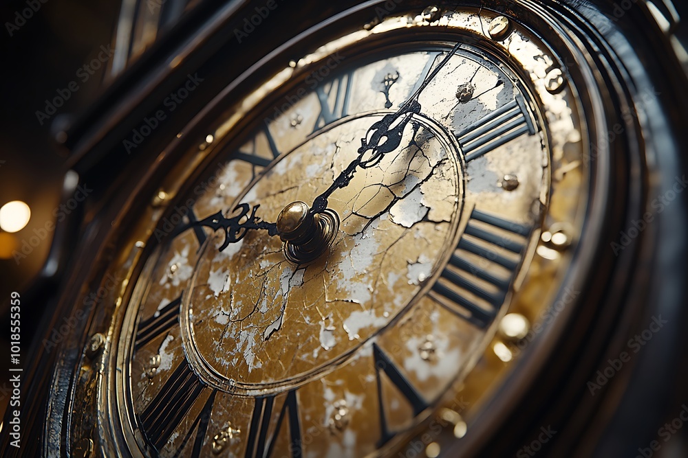 Close-up of an antique clock face with cracked gold Close-up of an antique clock face with cracked gold