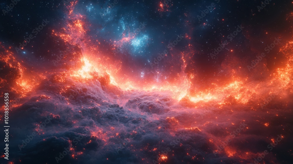 Cosmic Inferno Blazing Nebulae in a Starry Night Sky Cosmic Inferno Blazing Nebulae in a Starry Night Sky