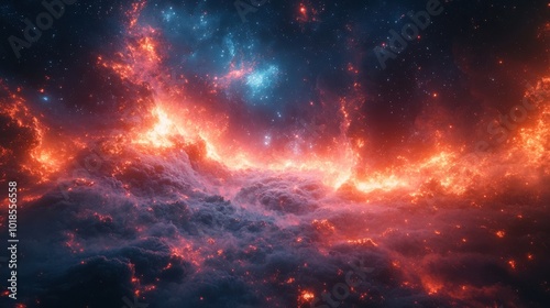 Cosmic Inferno Blazing Nebulae in a Starry Night Sky