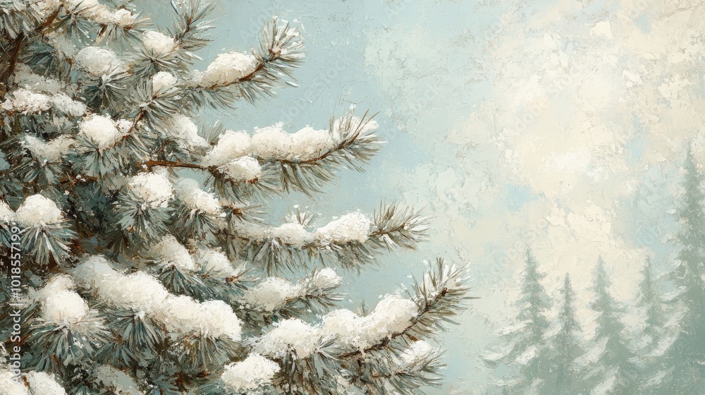 Close-up of Pine Tree Branches Covered in Snow Close-up of Pine Tree Branches Covered in Snow