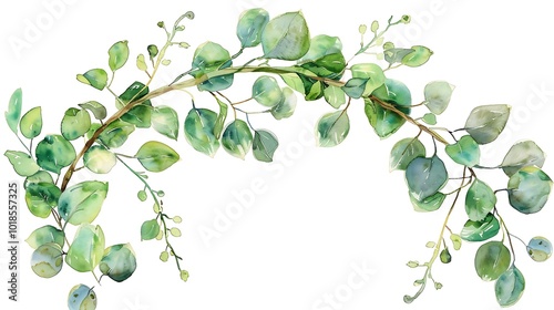 Wallpaper Mural A graceful border of eucalyptus twigs painted in watercolor, forming a natural wreath-like frame with open space in the center Torontodigital.ca