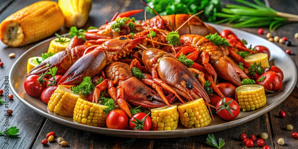 Savor freshly cooked crawfish served on a plate, accented with spices, golden corn, and tender potatoes, offering a vibrant taste of Southern hospitality. Savor freshly cooked crawfish served on a plate, accented with spices, golden corn, and tender potatoes, offering a vibrant taste of Southern hospitality.