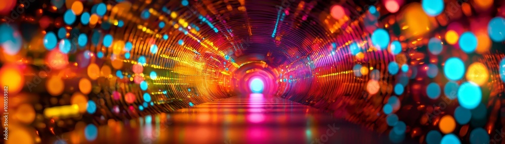 Colorful light tunnel with vibrant bokeh effects, abstract background. Colorful light tunnel with vibrant bokeh effects, abstract background.
