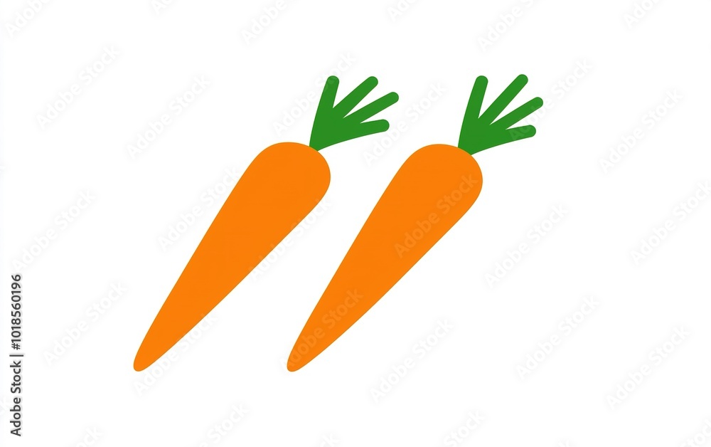 Bright orange carrots with green tops displayed against a white background, perfect for food-related illustrations or designs Bright orange carrots with green tops displayed against a white background, perfect for food-related illustrations or designs