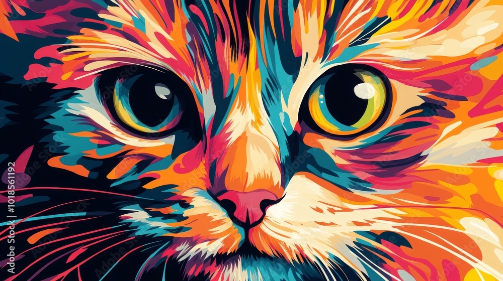 Abstract colorful illustration of a cat’s face, graphic design concept. - Abstract colorful illustration of a cat’s face, graphic design concept. -