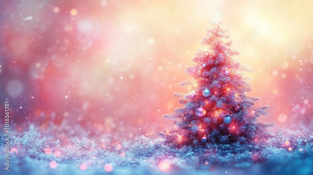 Illustration of a festive New Year's tree, soft pastel background, ornaments and lights, gentle glow, ample copy space for text. Illustration of a festive New Year's tree, soft pastel background, ornaments and lights, gentle glow, ample copy space for text.