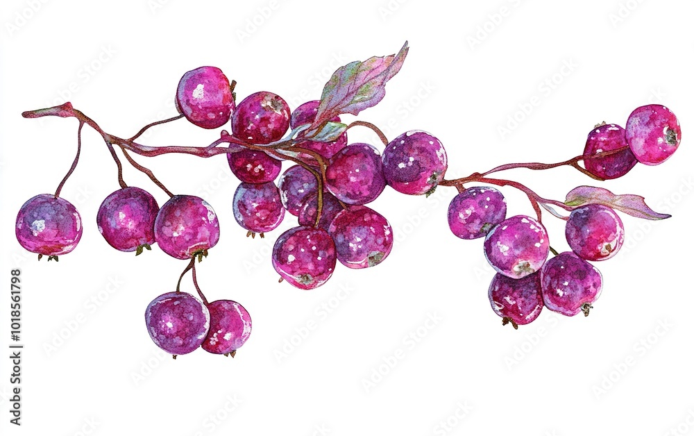 A vibrant cluster of pink berries with delicate leaves captured in a detailed botanical illustration displaying seasonal beauty A vibrant cluster of pink berries with delicate leaves captured in a detailed botanical illustration displaying seasonal beauty