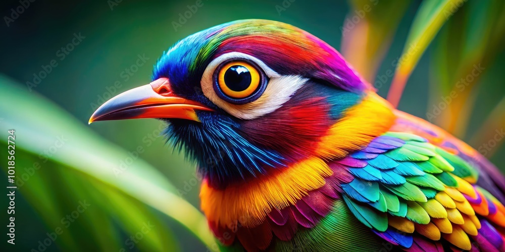 Fototapeta premium Colorful Cartoon Drawing of a Bird with Whimsical Features and Playful Expression in Nature