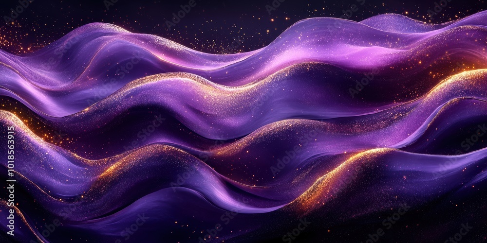 Abstract Wavy Background with Golden Sparkle Dust and Purple Hues Abstract Wavy Background with Golden Sparkle Dust and Purple Hues