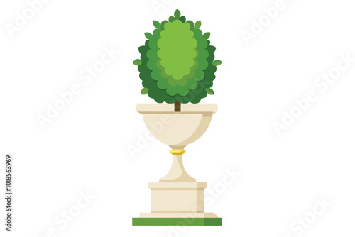 Watercolor topiary in elegant urn, illustration on white background.