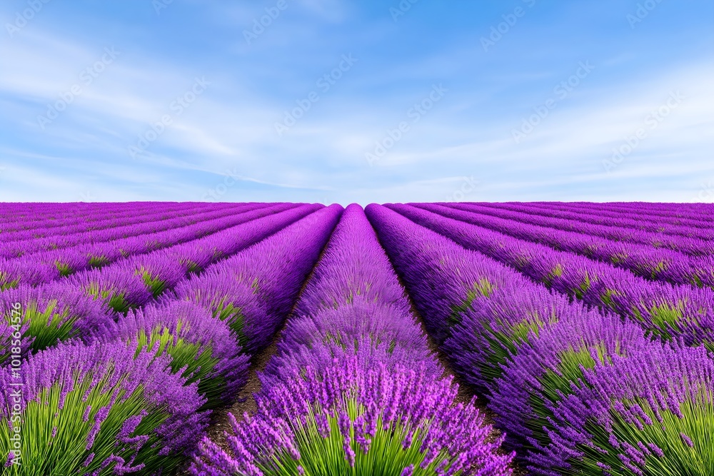A Lush Field of Lavender With Rows of Purple Flowers Stretching Into the Horizon Under a Bright Summer Sky, High Resolution Wallpaper or Background A Lush Field of Lavender With Rows of Purple Flowers Stretching Into the Horizon Under a Bright Summer Sky, High Resolution Wallpaper or Background
