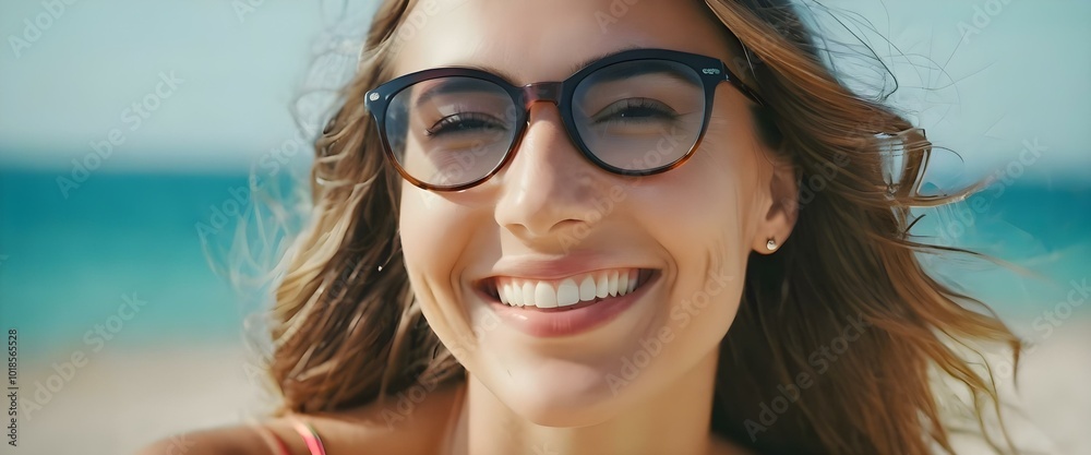 Portrait of a happy smiling woman wearing glasses. AI generated Portrait of a happy smiling woman wearing glasses. AI generated