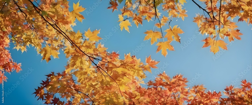 Maple autumn leaves against blue sky. AI generated Maple autumn leaves against blue sky. AI generated