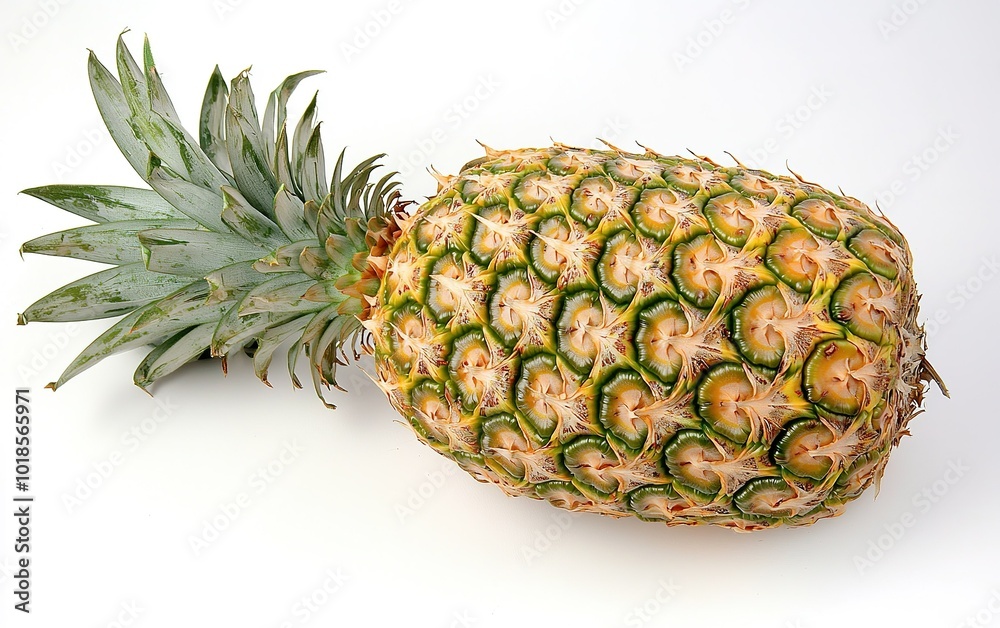 Fresh pineapple on a clean white background showcasing its unique texture and vibrant colors in natural light Fresh pineapple on a clean white background showcasing its unique texture and vibrant colors in natural light