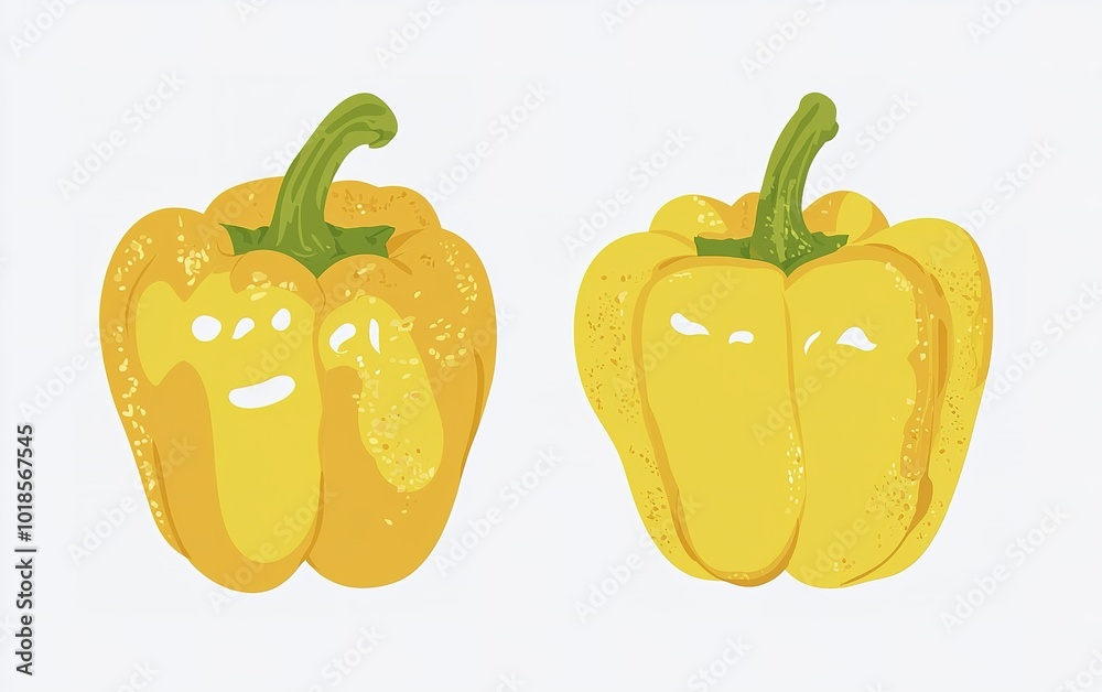Illustration of two yellow bell peppers on a minimalist background showcasing their vibrant color and distinctive shapes Illustration of two yellow bell peppers on a minimalist background showcasing their vibrant color and distinctive shapes