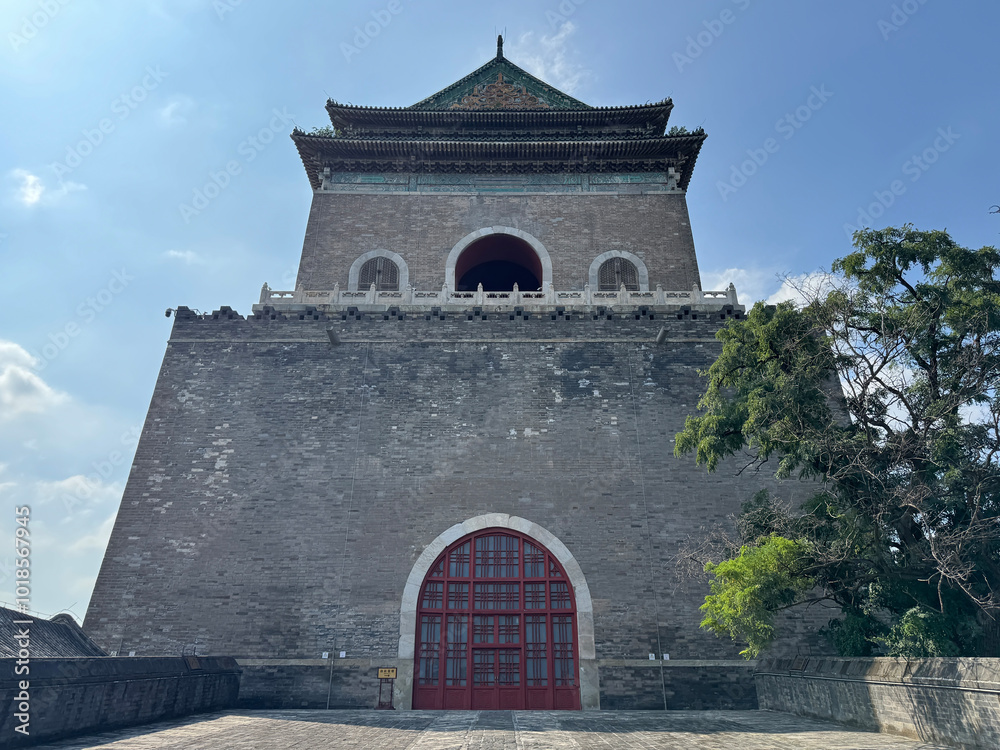 Fototapeta premium facade of Bell Tower in Beijing, China. Ancient Chinese architecture