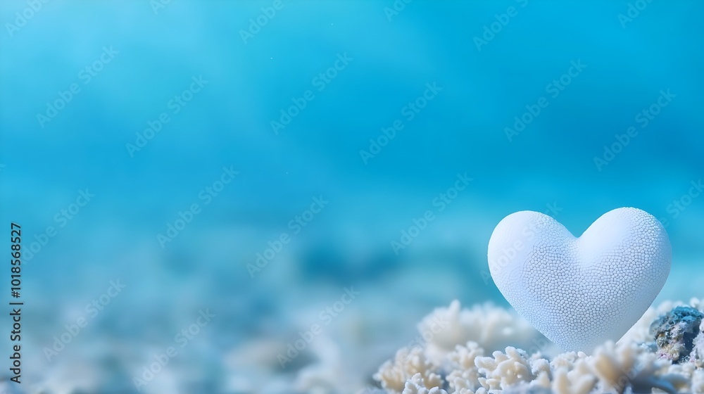 Fototapeta premium Enchanted Crystal Heart in Mystical Ocean Depths - A Shimmering Underwater Scene with Ethereal Coral and Glowing Waters