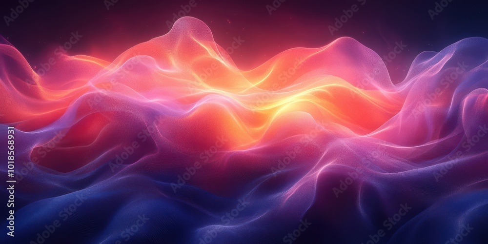 Obraz premium Abstract Wavy Flow of Red, Yellow, and Blue Light, Glowing with Shimmering Particles